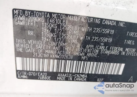 2022 Toyota Rav4 Xle Premium z USA, uszkodzony, nr VIN 2T3C1RFVXNW202638